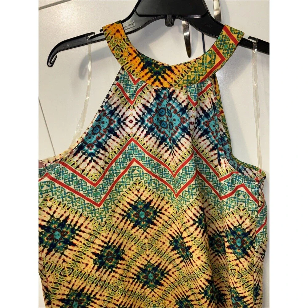 Be Bop Women Multicolored Dress Sleeveless Short Mini Back Keyhole Button L - Picture 4 of 9